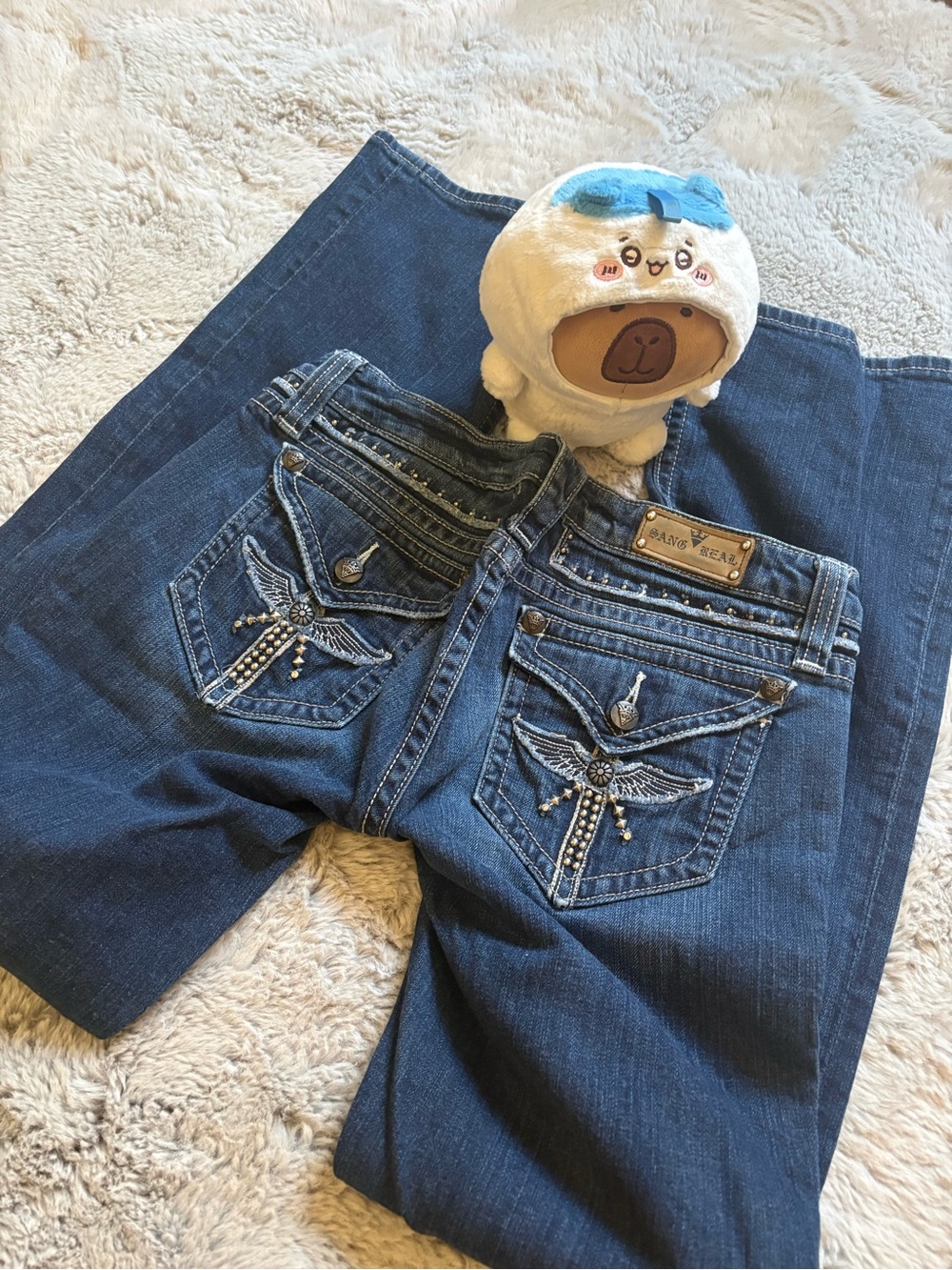 Sang Real By Miss Me Dark Wash Studded Wing Detail Bootcut Jeans